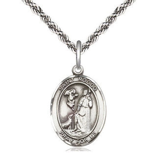 Sterling Silver Saint Rocco Medal Religious Jewelry Engraved Catholic Saint Jewelry
