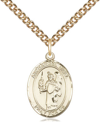 14kt Gold Saint Uriel the Archangel Medal Engraved Catholic Saint Jewelry