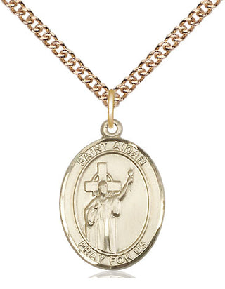 14kt Gold Filled Saint Aidan of Lindesfarne Medal Religious Jewelry Engraved Catholic Saint Jewelry