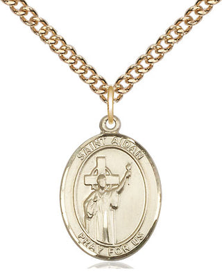 14kt Gold Filled Saint Aidan of Lindesfarne Medal Religious Jewelry Engraved Catholic Saint Jewelry