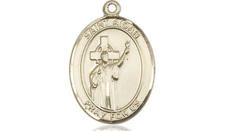 14kt Gold Saint Aidan of Lindesfarne Medal Engraved Catholic Saint Jewelry
