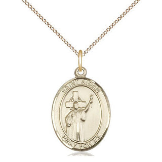 14kt Gold Saint Aidan of Lindesfarne Medal Engraved Catholic Saint Jewelry