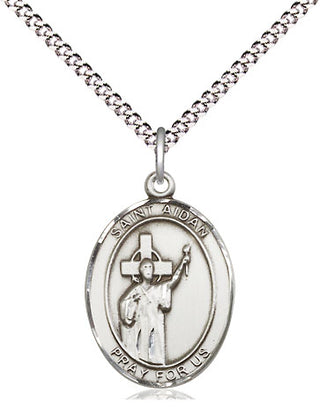 Pewter Saint Aidan of Lindesfarne Medal Religious Jewelry Engraved Catholic Saint Jewelry