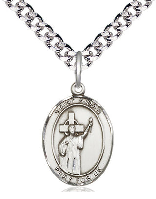 Pewter Saint Aidan of Lindesfarne Medal Religious Jewelry Engraved Catholic Saint Jewelry