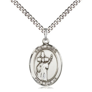 Sterling Silver Saint Aidan of Lindesfarne Medal Religious Jewelry Engraved Catholic Saint Jewelry