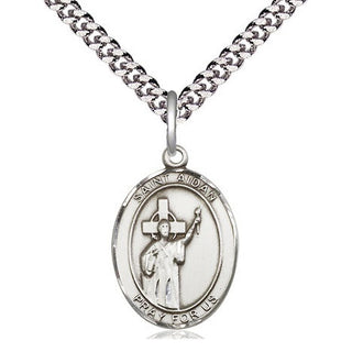 Sterling Silver Saint Aidan of Lindesfarne Medal Religious Jewelry Engraved Catholic Saint Jewelry
