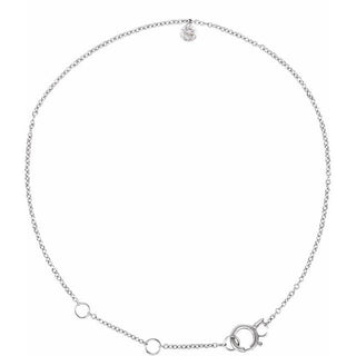 14K White 1/6 CT Drilled Natural Diamond Solitaire 9" Anklet
