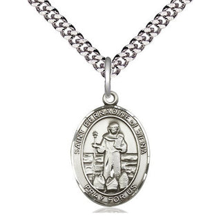 Sterling Silver Saint Bernadine of Sienna Medal Religious Jewelry Engraved Catholic Saint Jewelry