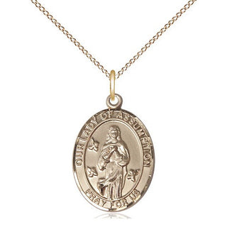 14kt Gold Filled Our Lady of Assumption Medal Religious Jewelry Engraved Catholic Saint Jewelry