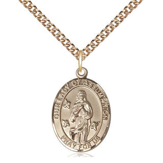 14kt Gold Our Lady of Assumption Medal Engraved Catholic Saint Jewelry