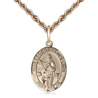 14kt Gold Our Lady of Assumption Medal Engraved Catholic Saint Jewelry