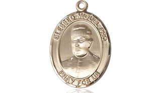 14kt Gold Blessed Miguel Pro Medal Engraved Catholic Saint Jewelry