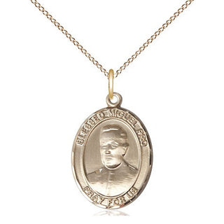 14kt Gold Blessed Miguel Pro Medal Engraved Catholic Saint Jewelry