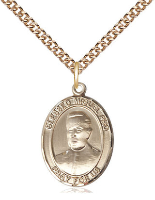 14kt Gold Blessed Miguel Pro Medal Engraved Catholic Saint Jewelry