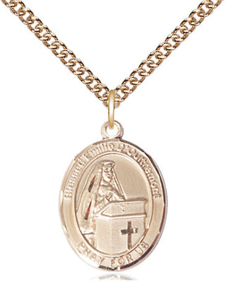 14kt Gold Blessed Emilee Doultremont Medal Engraved Catholic Saint Jewelry