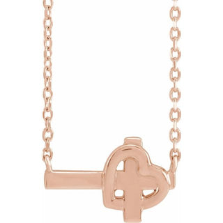 14K Rose Sideways Cross & Heart 18" Necklace