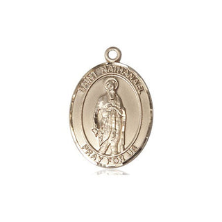 14kt Gold Saint Nathanael Medal Engraved Catholic Saint Jewelry