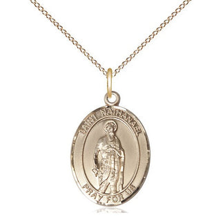 14kt Gold Saint Nathanael Medal Engraved Catholic Saint Jewelry