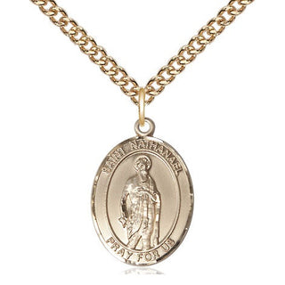 14kt Gold Saint Nathanael Medal Engraved Catholic Saint Jewelry