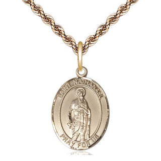 14kt Gold Saint Nathanael Medal Engraved Catholic Saint Jewelry
