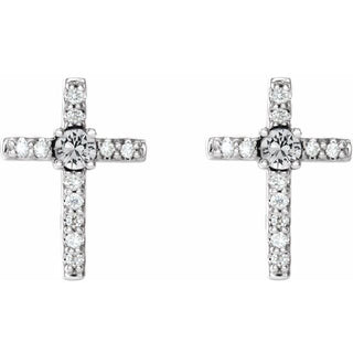 14K White 1/10 CTW Natural Diamond Cross Earrings  