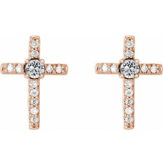 14K Rose 1/10 CTW Natural Diamond Cross Earrings  