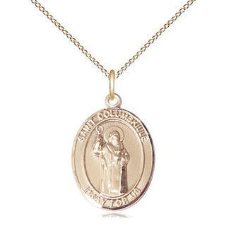 14kt Gold Saint Columbkille Medal Engraved Catholic Saint Jewelry