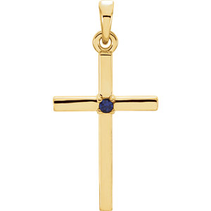 14K Gold 22.65x11.4 MM Blue Sapphire Cross Pendant