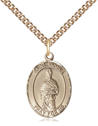 14kt Gold Saint Eligius Medal Engraved Catholic Saint Jewelry