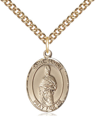 14kt Gold Saint Eligius Medal Engraved Catholic Saint Jewelry