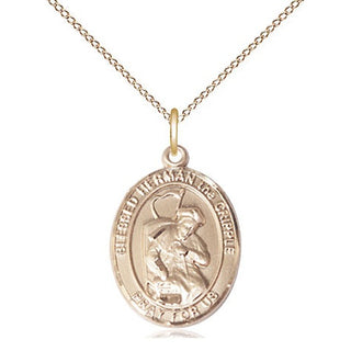 14kt Gold Blessed Herman the Cripple Medal Engraved Catholic Saint Jewelry