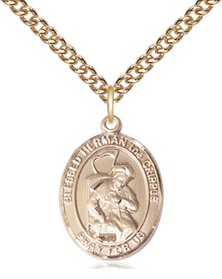 14kt Gold Blessed Herman the Cripple Medal Engraved Catholic Saint Jewelry