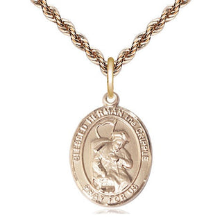 14kt Gold Blessed Herman the Cripple Medal Engraved Catholic Saint Jewelry