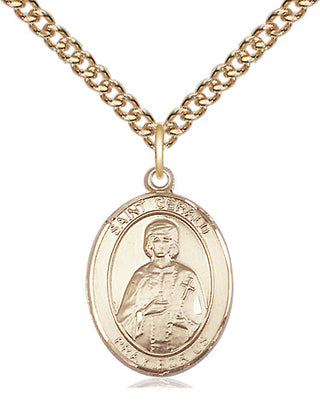 14kt Gold Saint Gerald Medal Engraved Catholic Saint Jewelry