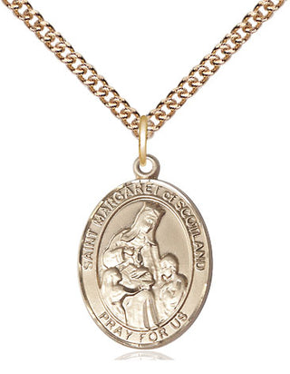 14kt Gold Saint Margaret of Scotland Medal Engraved Catholic Saint Jewelry