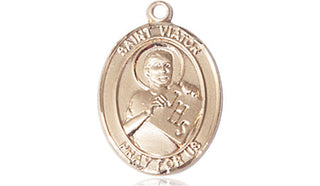 14kt Gold Saint Viator of Bergamo Medal Engraved Catholic Saint Jewelry