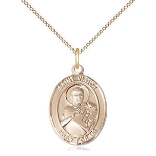 14kt Gold Saint Viator of Bergamo Medal Engraved Catholic Saint Jewelry