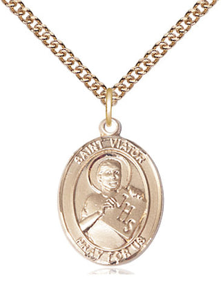 14kt Gold Saint Viator of Bergamo Medal Engraved Catholic Saint Jewelry