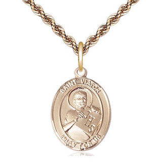 14kt Gold Saint Viator of Bergamo Medal Engraved Catholic Saint Jewelry