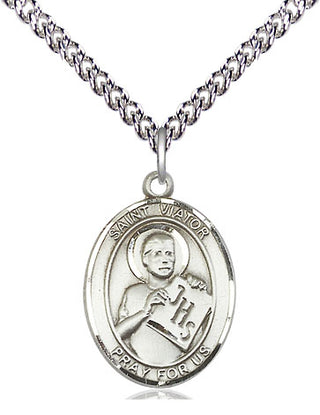 Sterling Silver Saint Viator of Bergamo Medal Religious Jewelry Engraved Catholic Saint Jewelry