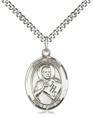 Sterling Silver Saint Viator of Bergamo Medal Religious Jewelry Engraved Catholic Saint Jewelry