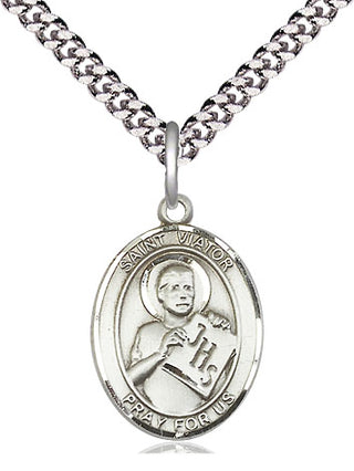 Sterling Silver Saint Viator of Bergamo Medal Religious Jewelry Engraved Catholic Saint Jewelry