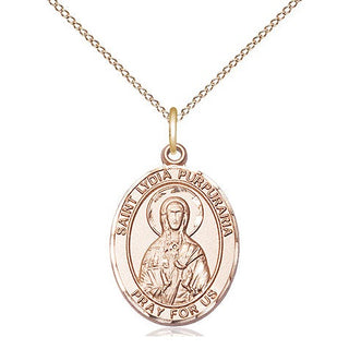 14kt Gold Saint Lydia Purpuraria Medal Engraved Catholic Saint Jewelry