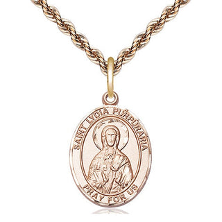 14kt Gold Saint Lydia Purpuraria Medal Engraved Catholic Saint Jewelry