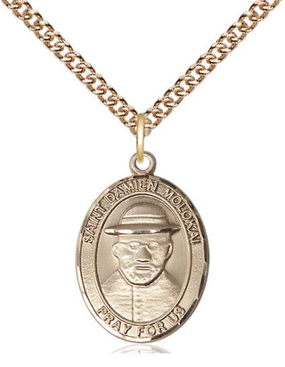 14kt Gold Filled Saint Damien of Molokai Medal Religious Jewelry Engraved Catholic Saint Jewelry