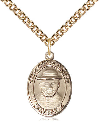 14kt Gold Filled Saint Damien of Molokai Medal Religious Jewelry Engraved Catholic Saint Jewelry