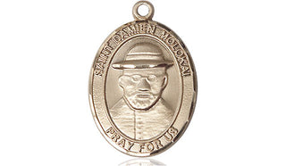 14kt Gold Saint Damien of Molokai Medal Engraved Catholic Saint Jewelry