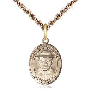 14kt Gold Saint Damien of Molokai Medal Engraved Catholic Saint Jewelry