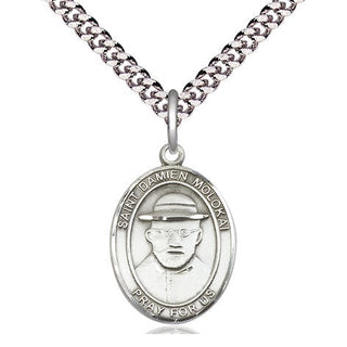 Pewter Saint Damien of Molokai Medal Religious Jewelry Engraved Catholic Saint Jewelry