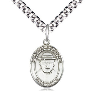 Pewter Saint Damien of Molokai Medal Religious Jewelry Engraved Catholic Saint Jewelry